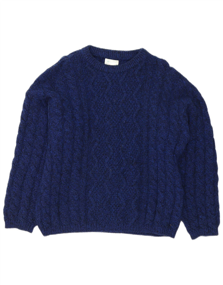 Benetton Herren-Pullover mit U-Boot-Ausschnitt IT 50 Mittelmarineblaue Schurwolle