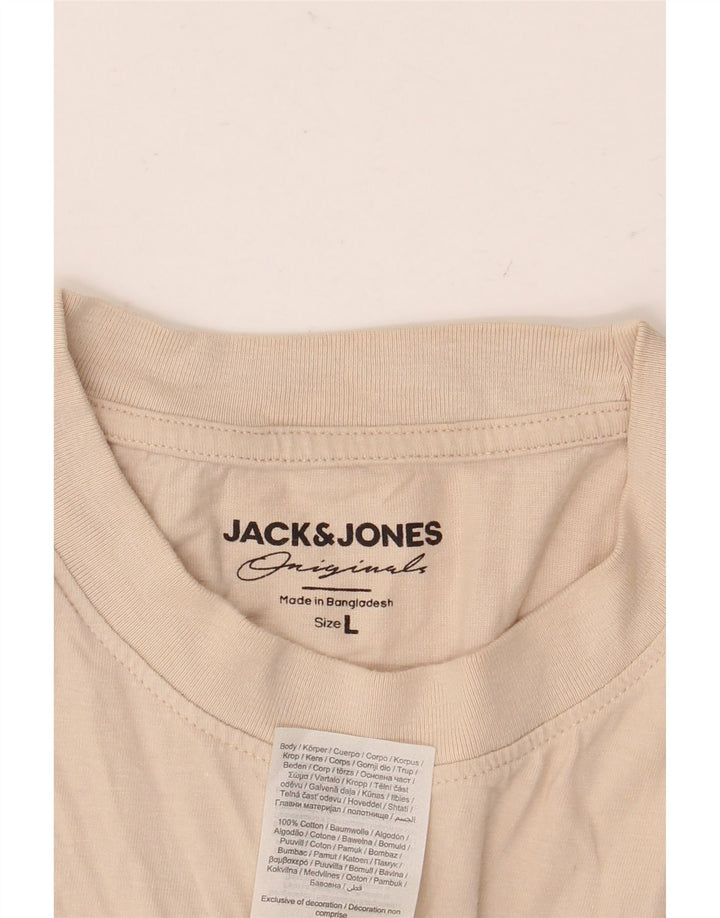 JACK & JONES Herren-T-Shirt mit Grafik, Größe L, Beige, Baumwolle