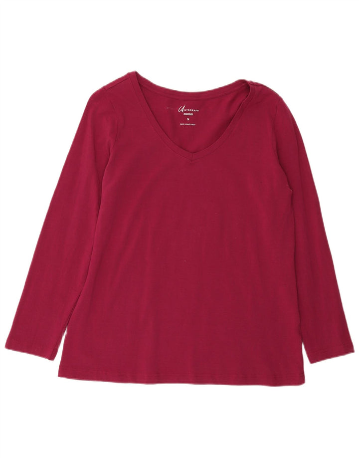 Marks & Spencer Damen Top Langarm UK 14 Large Burgunderrot Baumwolle