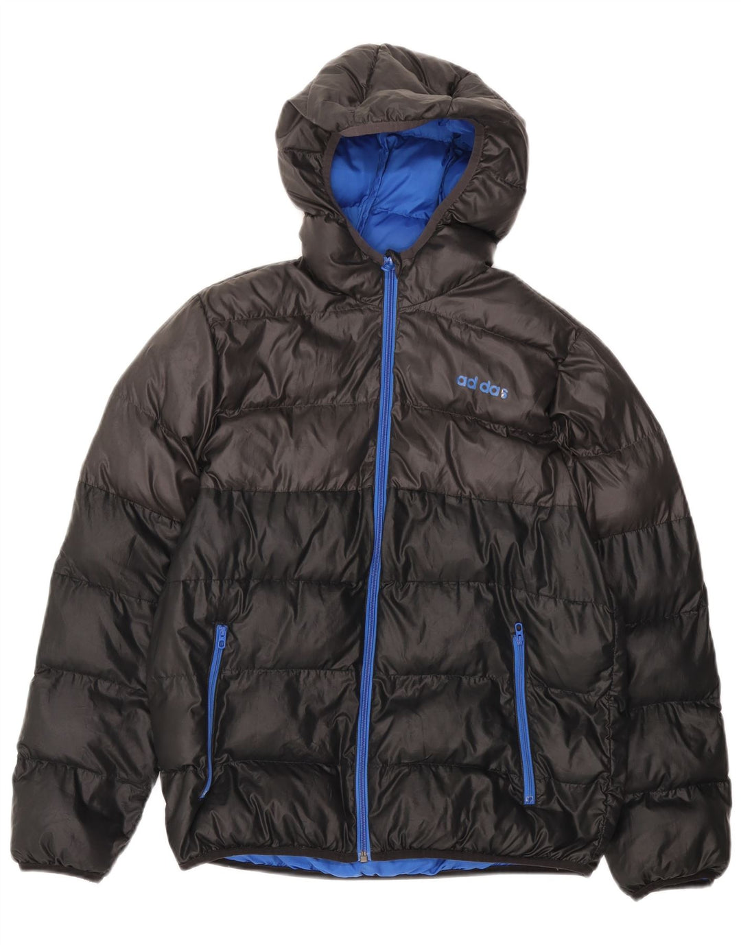 ADIDAS Wattierte Jungenjacke mit Kapuze, 13–14 Jahre, schwarzes Colourblock-Polyester