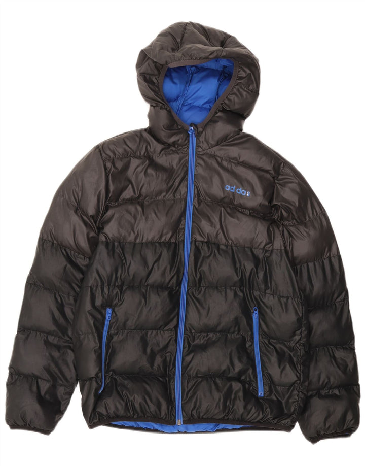 ADIDAS Wattierte Jungenjacke mit Kapuze, 13–14 Jahre, schwarzes Colourblock-Polyester