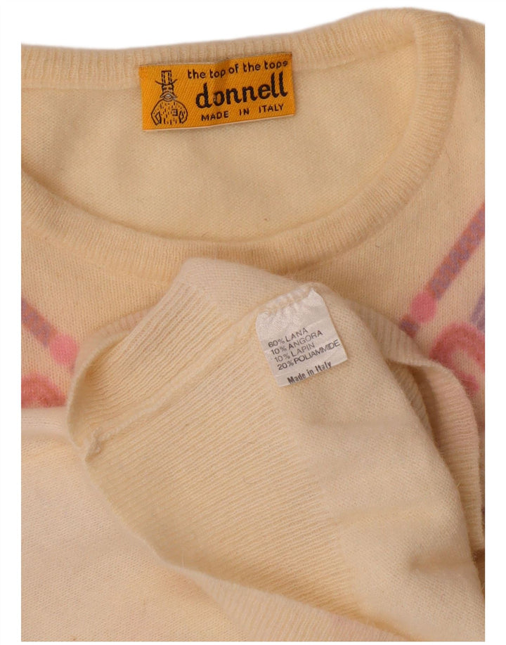VINTAGE Damen-Pullover mit Rundhalsausschnitt, Gr. 16, groß, cremefarben, geometrisch