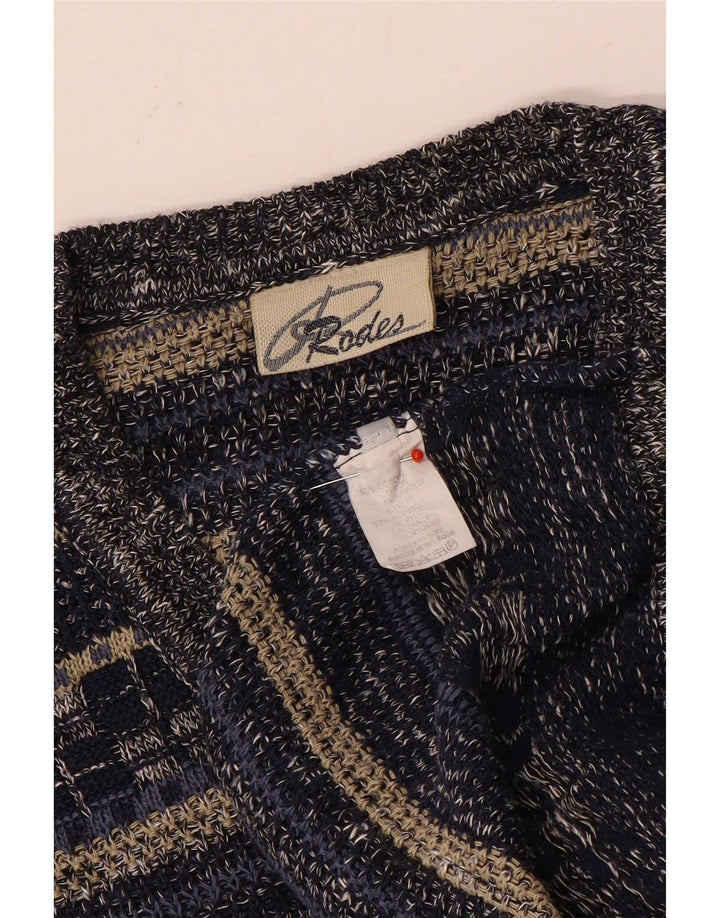 Rodes Herren-Pullover mit V-Ausschnitt, mittelgroß, marineblau, gestreift, Baumwolle