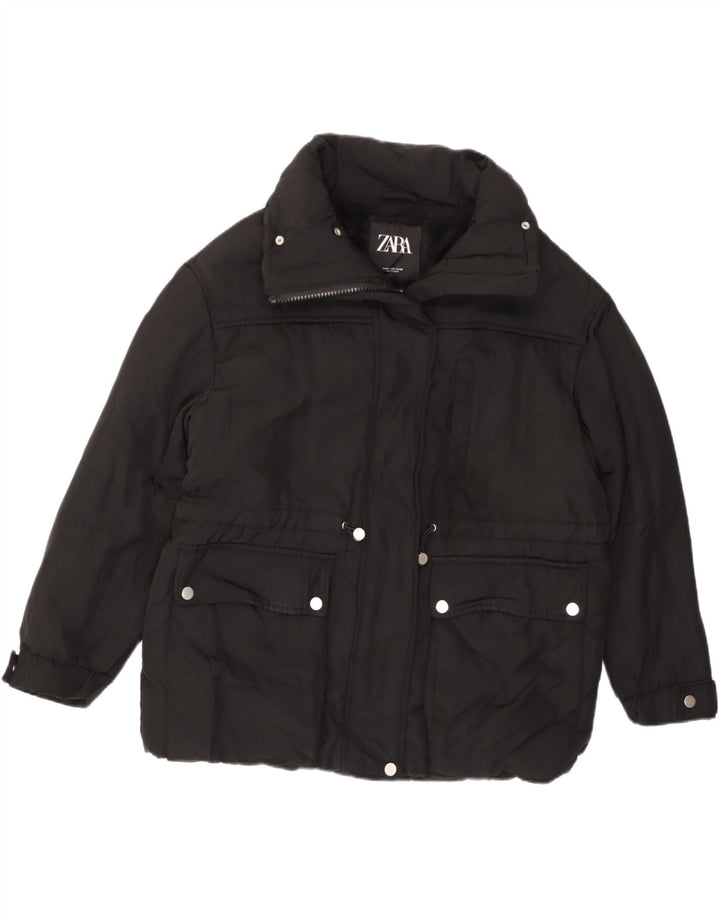 Zara Damen Übergroße, gepolsterte Sherpa-Jacke UK 14 Mittelschwarzes Polyester