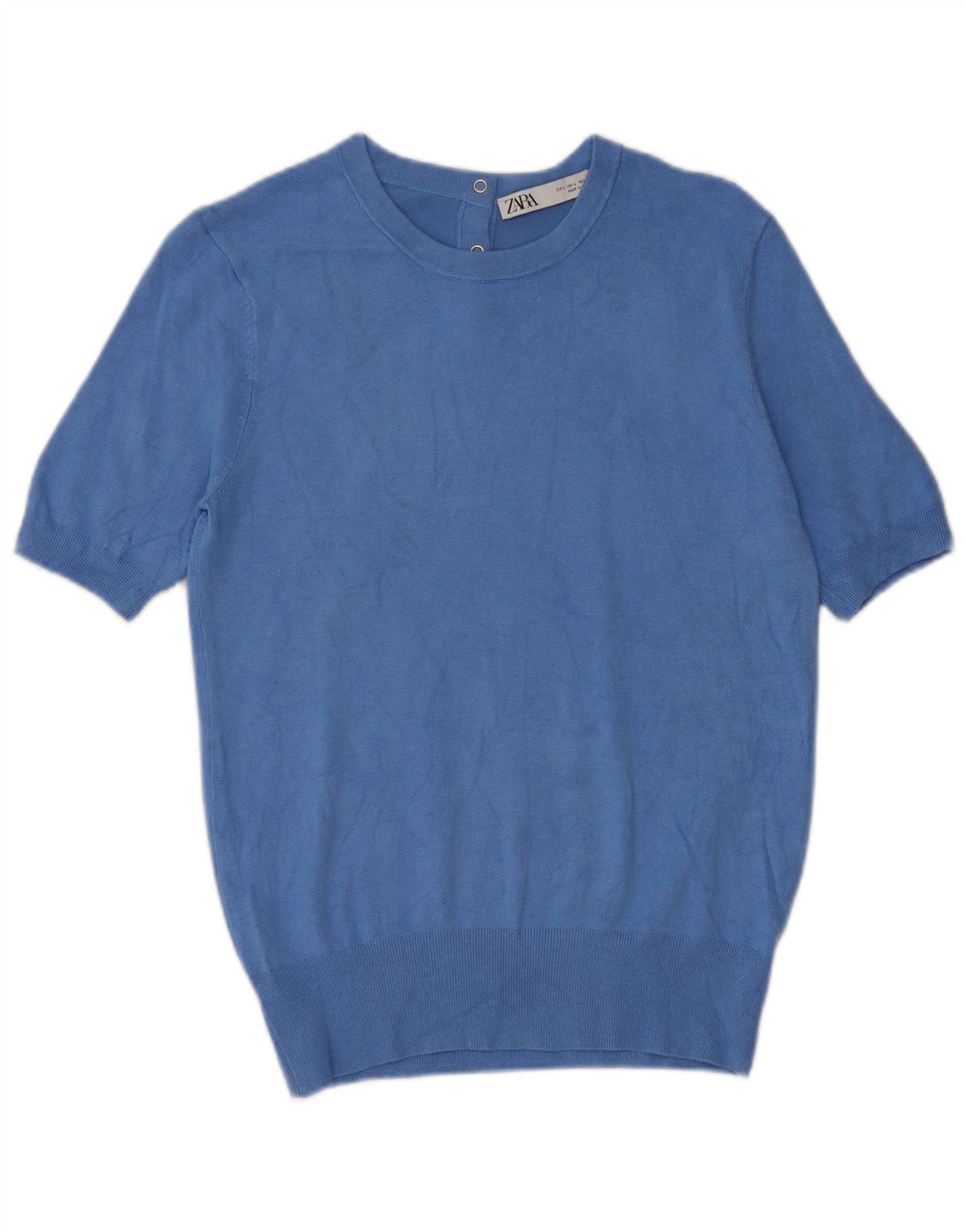 ZARA Damen Pullover mit kurzen Ärmeln und Rundhalsausschnitt, Gr. 14, Blau