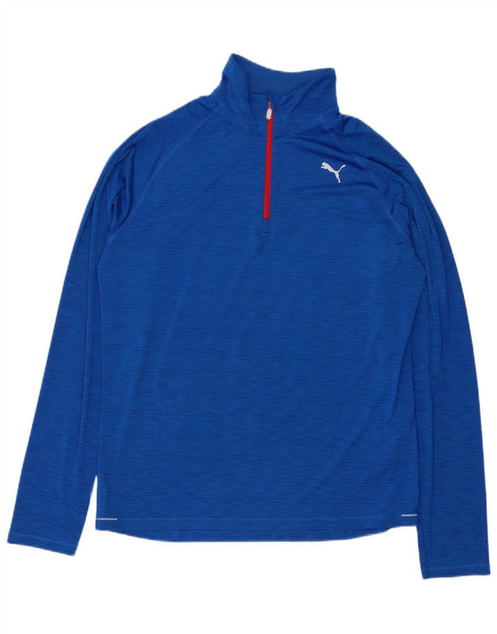 Puma Herren-Oberteil mit Reißverschluss, langärmlig, groß, blau geflecktes Polyester