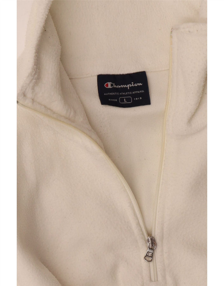 CHAMPION Mens Zip Neck Fleece Jumper Large White Vintage Champion and Second-Hand Champion from Messina Hembry 
