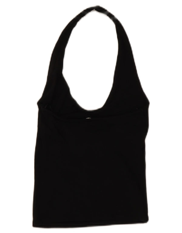 Zara Damen Crop Neckholder Top UK 12 Mittelschwarze Baumwolle