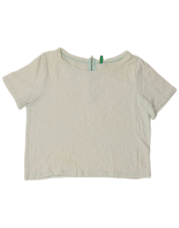 BENETTON Damen Crop Bluse Top UK 14 Mittelweiß