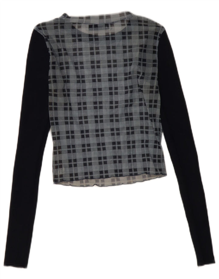 Zara Damen Crop Langarmbluse Top UK 8 Small Marineblau kariert