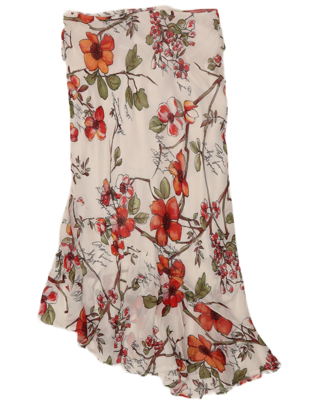 Vintage Damen Asymmetrischer Rock W32 Große weiße Viskose mit Blumenmuster