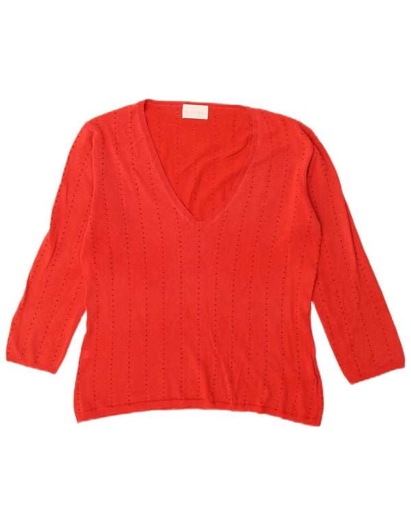 Iceberg Damen-Pullover mit 3/4-Ärmeln und V-Ausschnitt IT 43 Mittelrote Seide