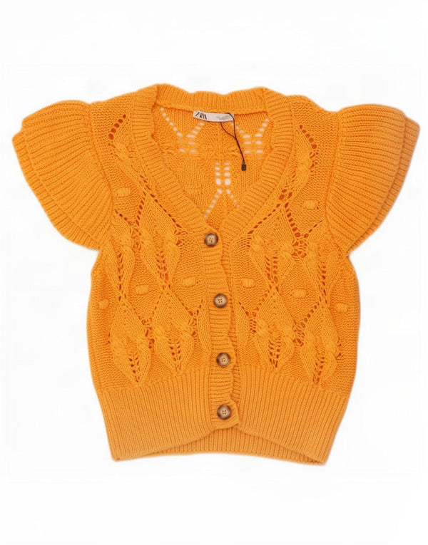 Zara Damen-Strickjacke mit kurzen Ärmeln, Gr. 40, Größe L, Gelb, Baumwolle