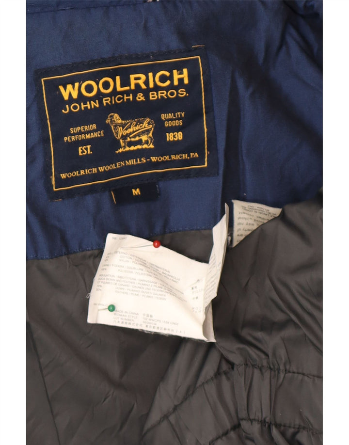 WOOLRICH Womens Hooded Padded Jacket UK 14 Medium Navy Blue Cotton