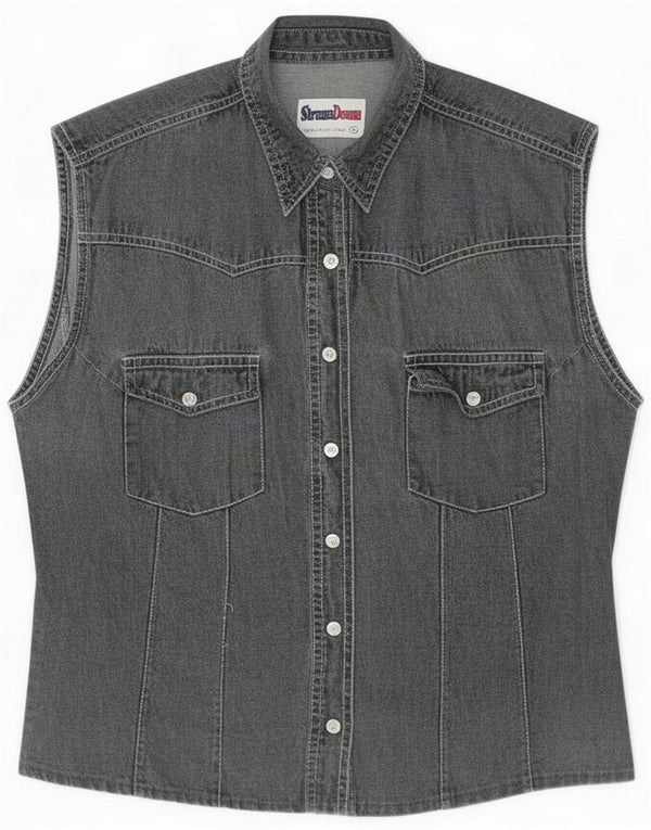 Vintage Damen ärmelloses Jeanshemd UK 14 Large Grau