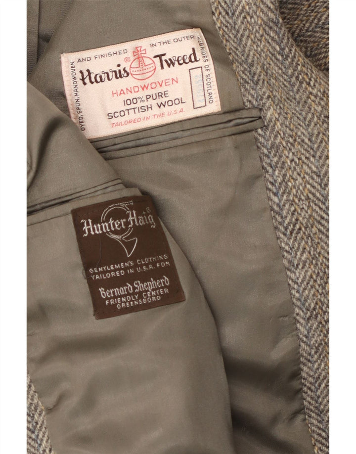 Hunter Haig Herren Harris Tweed Blazer Jacke UK 38 Mittelgraues Fischgrätenmuster