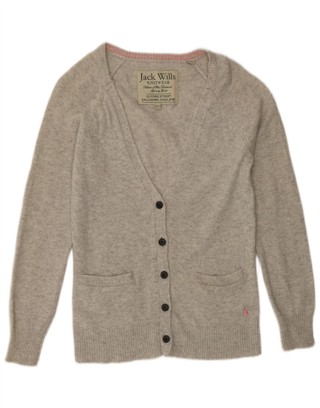 Jack Wills Damen-Cardigan-Pullover UK 10 Small Graue Wolle