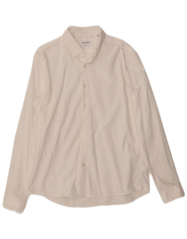 CALVIN KLEIN Herren Slim Fit Hemd Größe 43 Große weiße Baumwolle