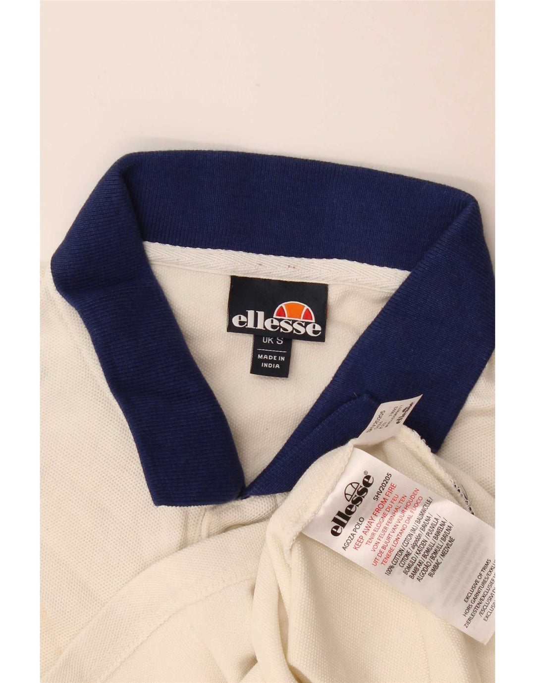 Ellesse Herren-Poloshirt, Größe S, cremefarbene Baumwolle