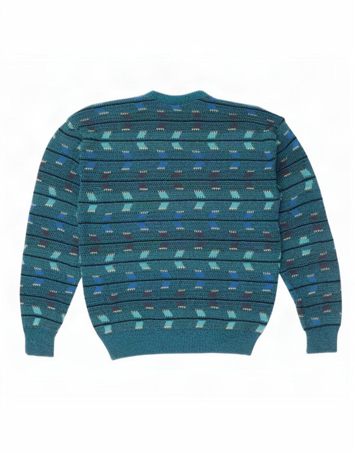 Vintage Herren Pullover mit Rundhalsausschnitt, mittelblau, geometrisch