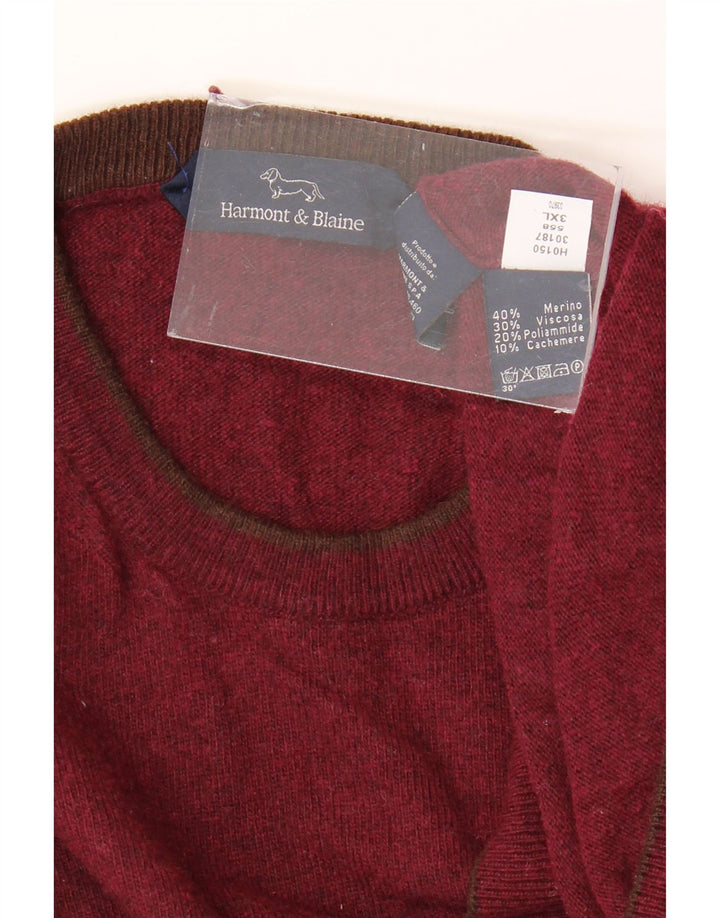 HARMONT & BLAINE Herren-Pullover mit Rundhalsausschnitt, 3XL, Burgunderrote Merinowolle