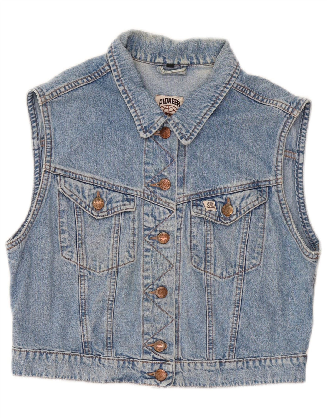 PIONEER Damen Crop Denim Gilet UK 14 Mittelblaue Baumwolle