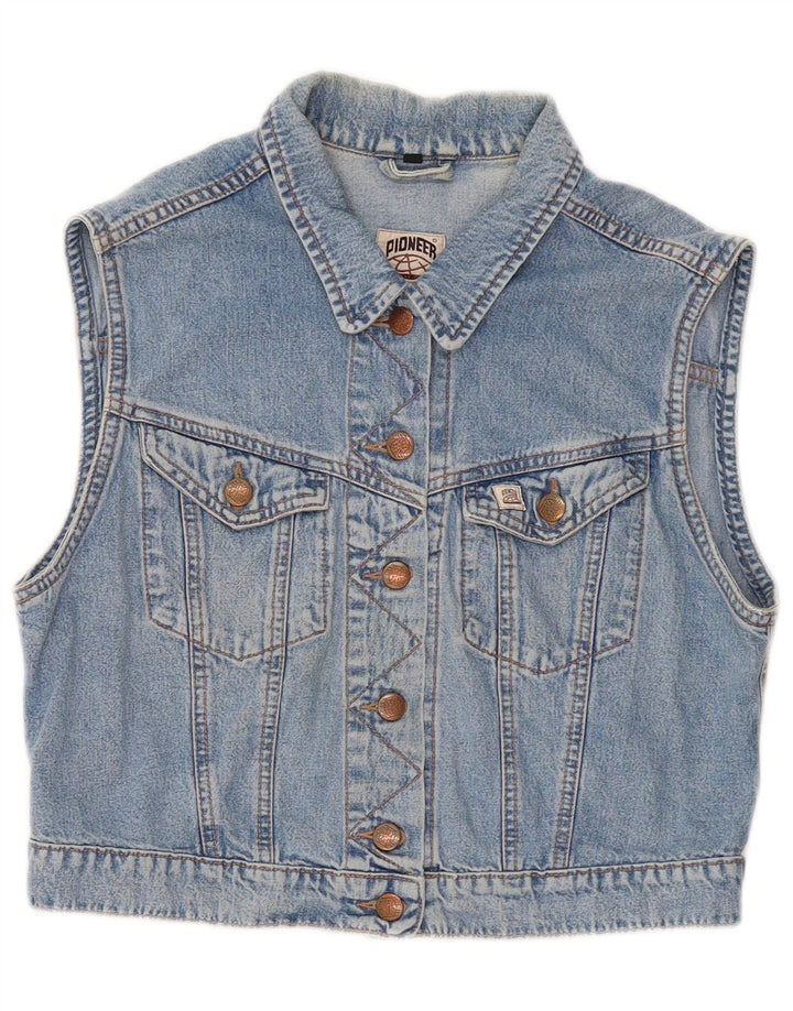 PIONEER Damen Crop Denim Gilet UK 14 Mittelblaue Baumwolle