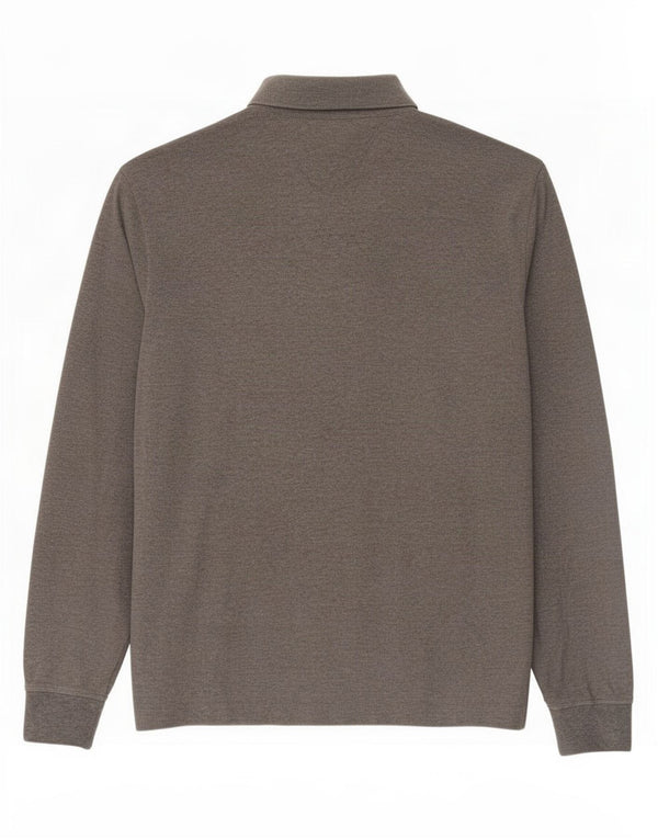 Tommy Hilfiger Herren-Langarm-Poloshirt mit normaler Passform, XL, graue Baumwolle