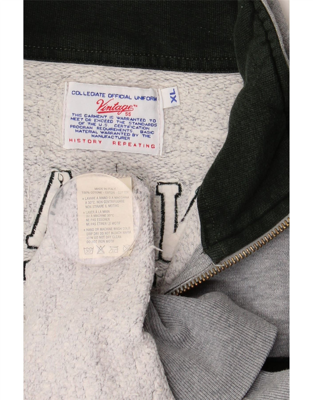 VINTAGE Herren-Trainingsanzugoberteil mit Grafik, XL, graue Baumwolle