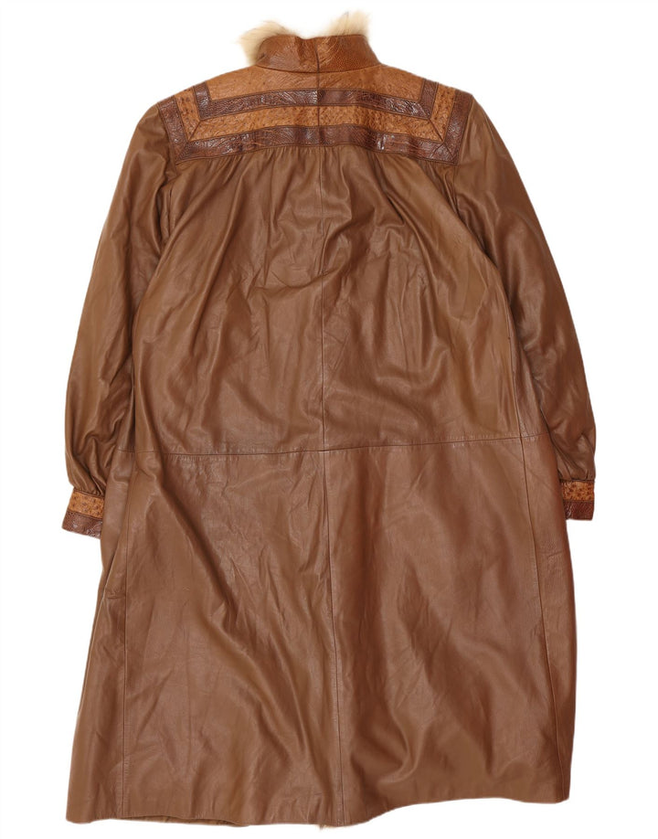 Hettabretz Damen Longline Ledermantel UK 18 XL Braun