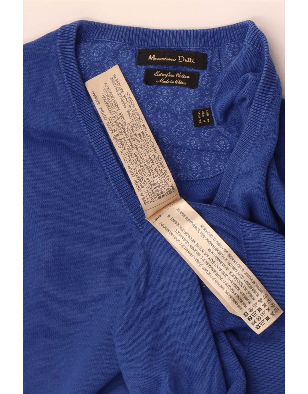 Massimo Dutti Herren-Pullover mit V-Ausschnitt aus mittelblauer Baumwolle