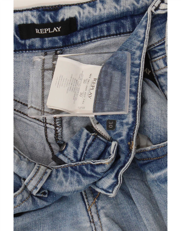 Replay Damen Distressed Straight Jeans W30 L30 Blaue Baumwolle