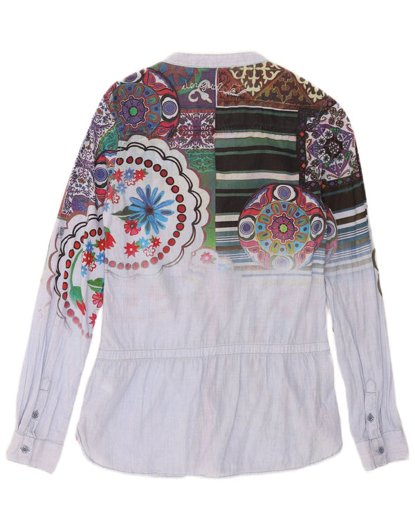 Desigual Damen Grafik-Hemdbluse UK 10 Small Blue Floral Cotton