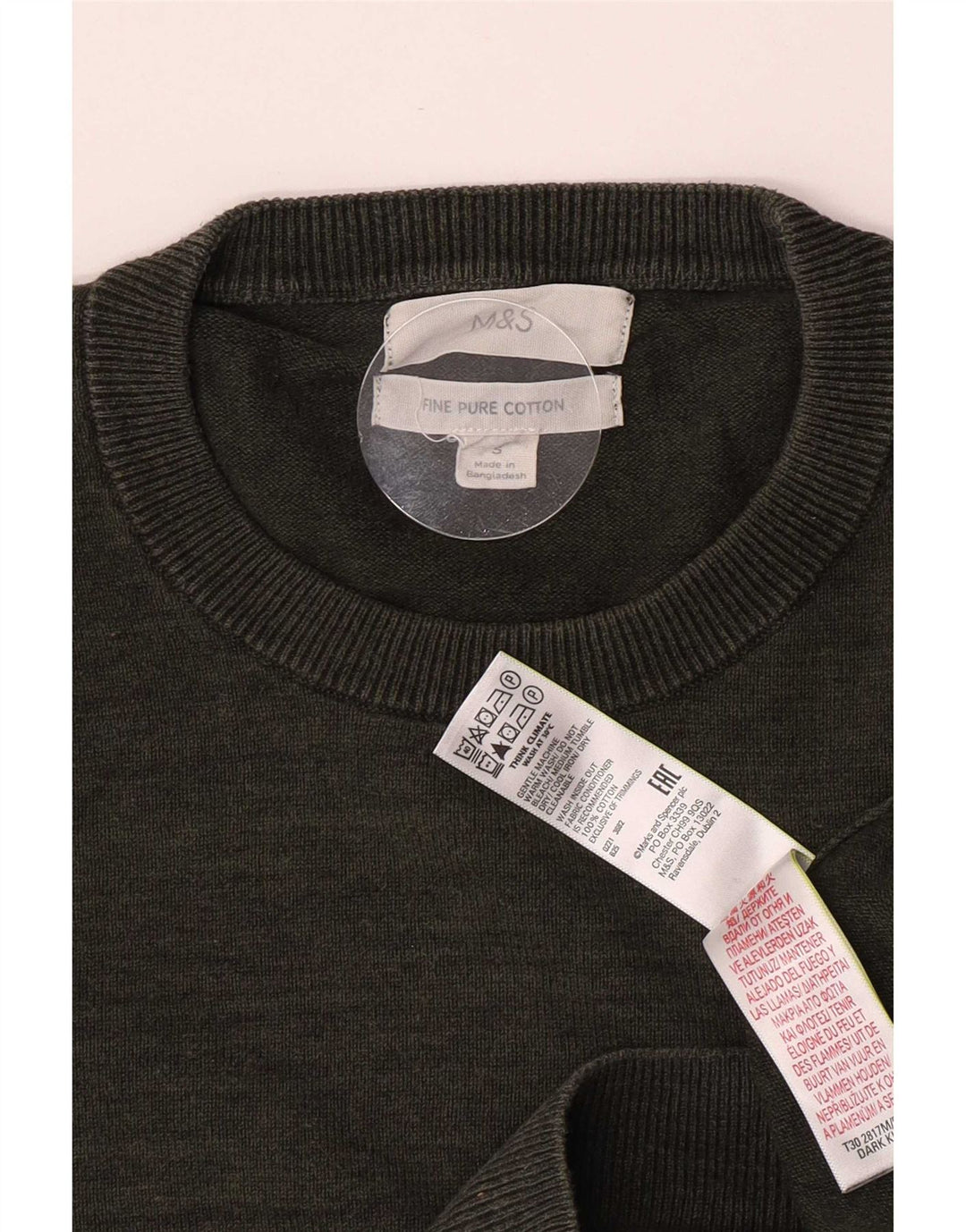 Marks & Spencer Herren-Pullover mit Rundhalsausschnitt, Größe S, Khaki, gefleckte Baumwolle