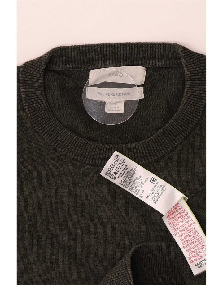 Marks & Spencer Herren-Pullover mit Rundhalsausschnitt, Größe S, Khaki, gefleckte Baumwolle