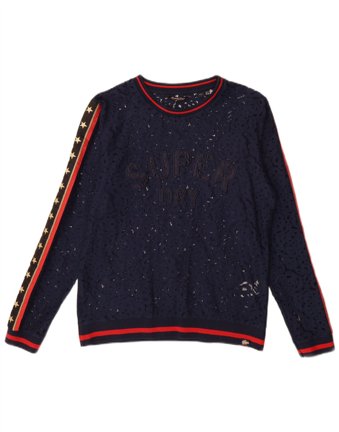 Superdry Damen Übergroßes Grafikoberteil Langarm UK 10 Small Marineblau