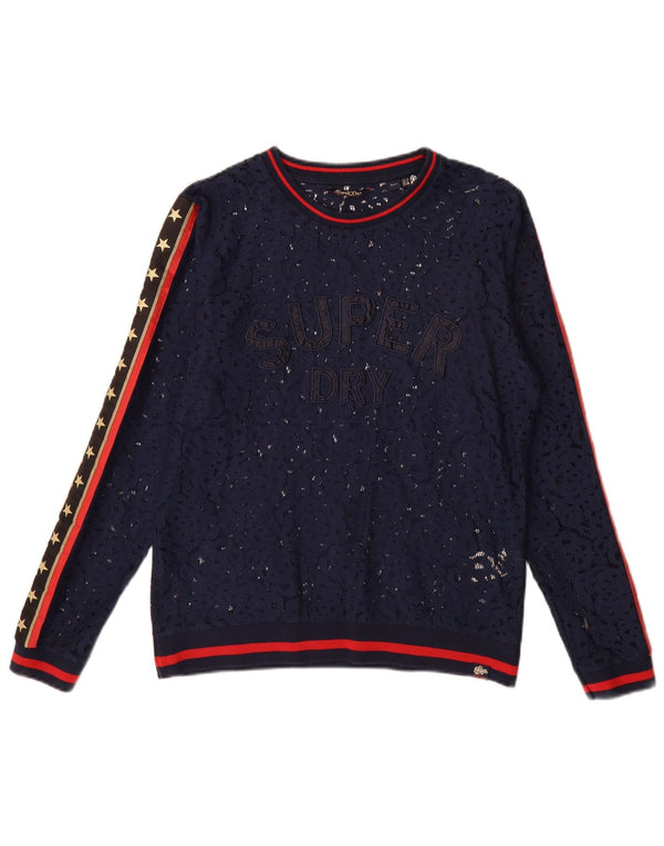 Superdry Damen Übergroßes Grafikoberteil Langarm UK 10 Small Marineblau