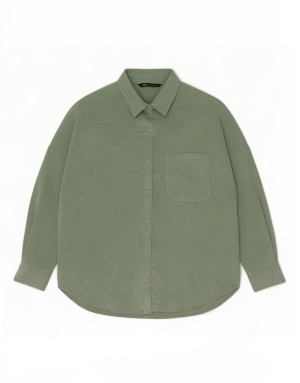 Zara Damen Übergroßes Cordhemd UK 10 Small Grün Polyester