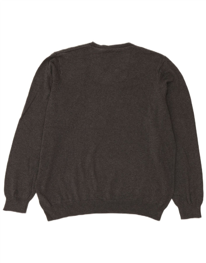 Marks & Spencer Herren-Pullover, reguläre Passform, V-Ausschnitt, XL, graue Baumwolle