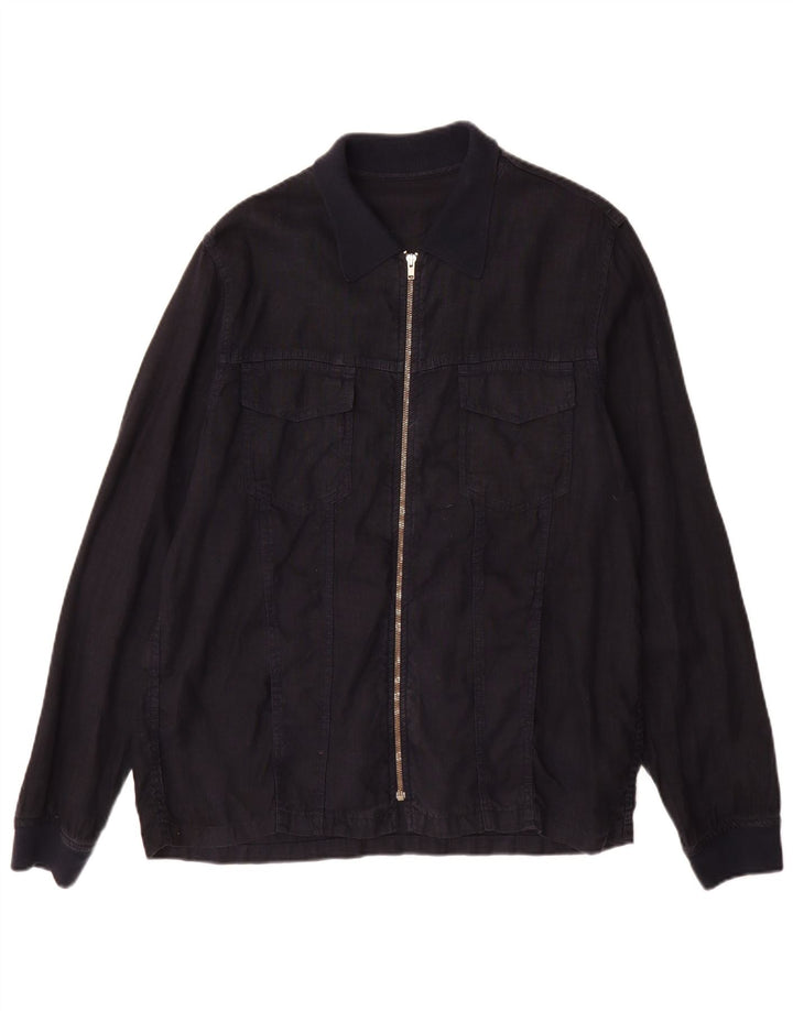 Zara Herren Utility Jacke UK 40 Large Marineblau Flachs