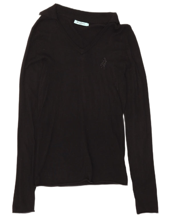 Guess By Marciano Womens Long Sleeve Polo Shirt UK 4 XS Black Rayon