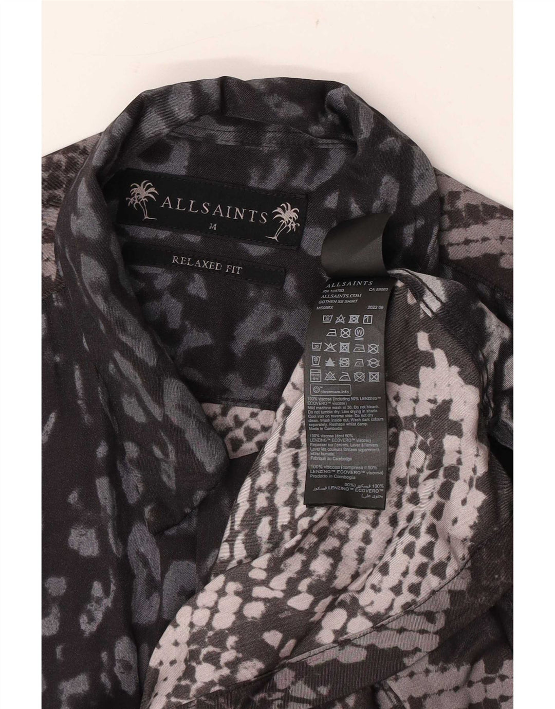 All Saints Herren-Kurzarmhemd mit Animal-Print in mittlerem Marineblau