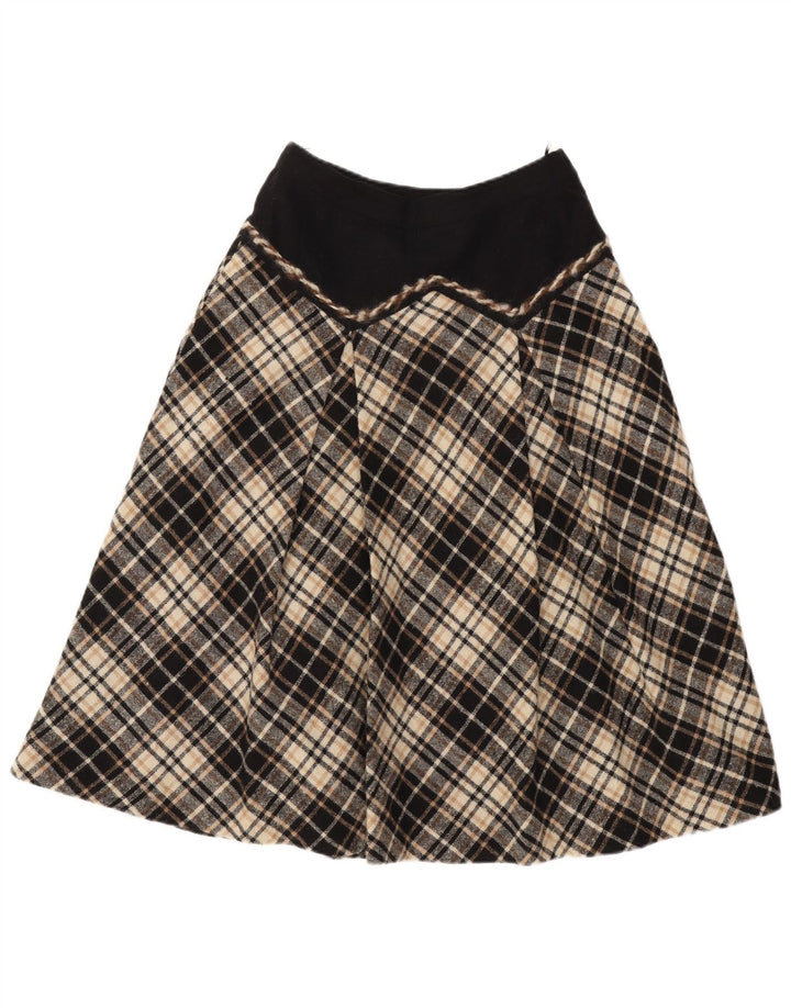 Vintage Damen A-Linienrock W28 Mittelschwarz karierte Wolle