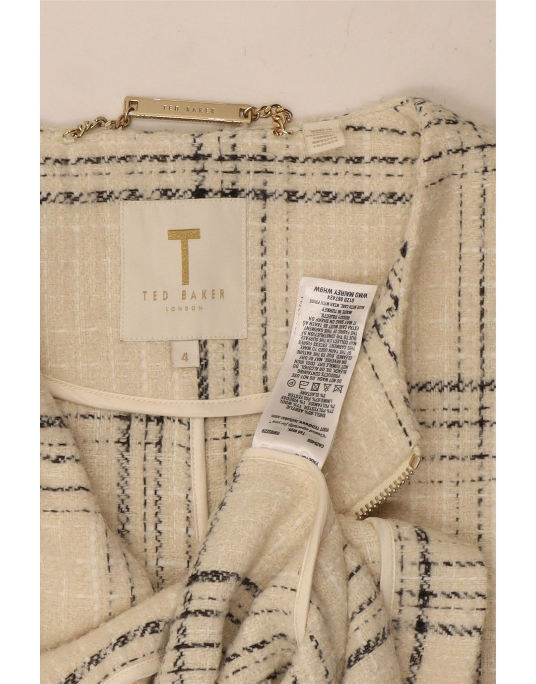 Ted Baker Damenmantel, Größe 4, groß, cremefarbenes Karo-Acryl