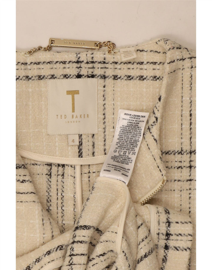 Ted Baker Damenmantel, Größe 4, groß, cremefarbenes Karo-Acryl
