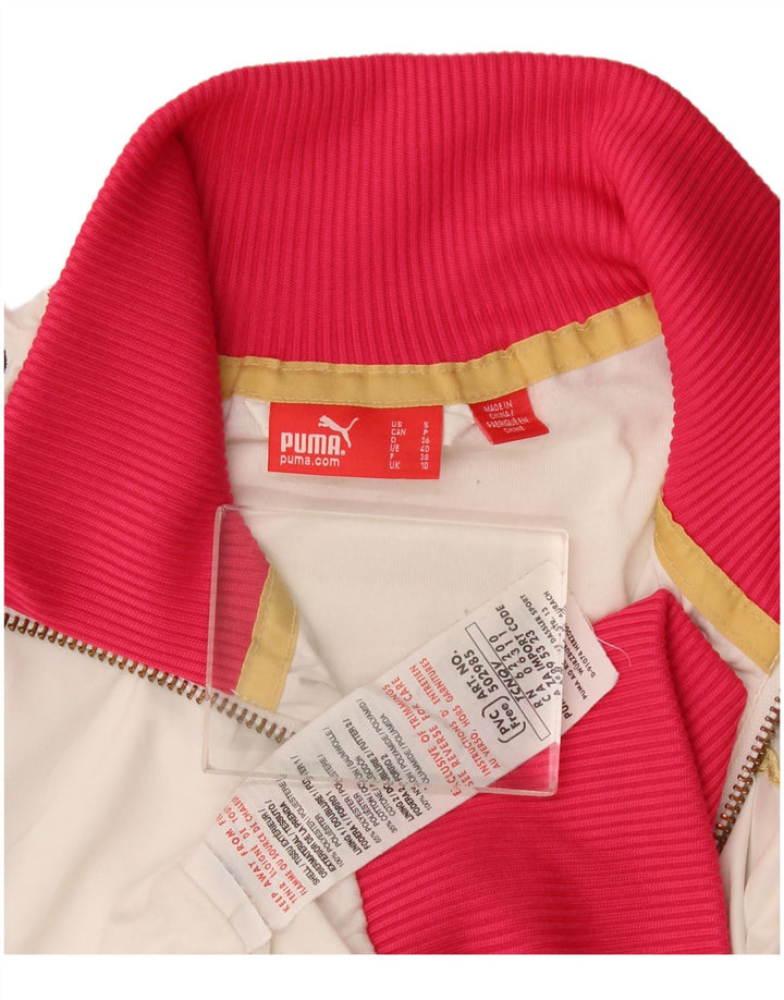 Puma Damen-Trainingsanzug-Top-Jacke, UK 10, Größe S, weiß, Farbblock-Polyester