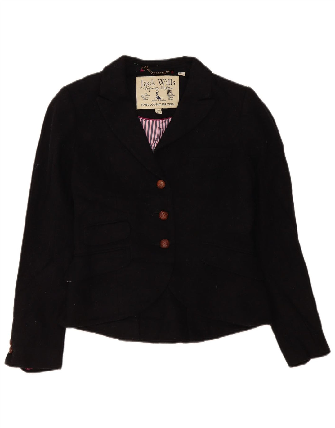 Jack Wills Damen-Blazerjacke mit 3 Knöpfen, Gr. 10, Größe S, schwarze Wolle