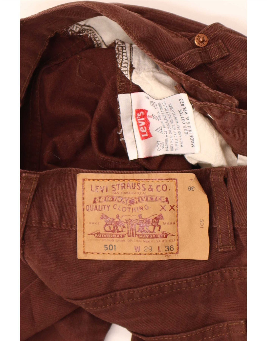Levi's Damen 501 Straight Jeans W29 L32 Braune Baumwolle