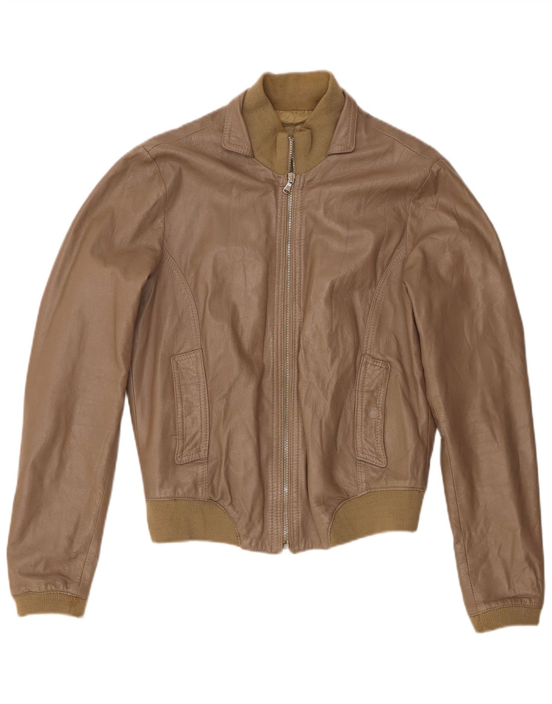 Vintage Damen Bomber Lederjacke UK 18 XL Khaki Leder