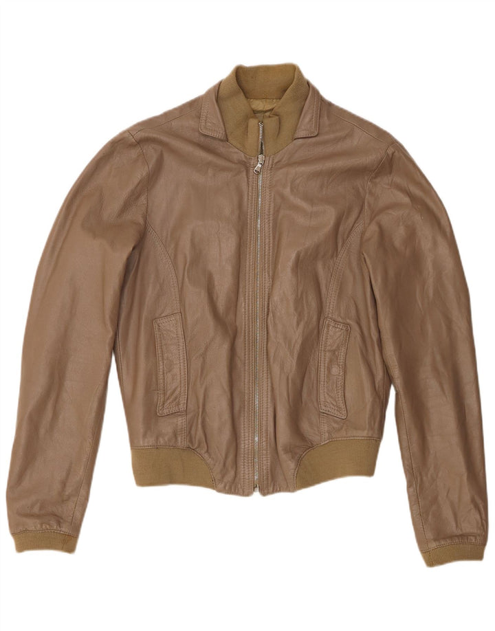 Vintage Damen Bomber Lederjacke UK 18 XL Khaki Leder